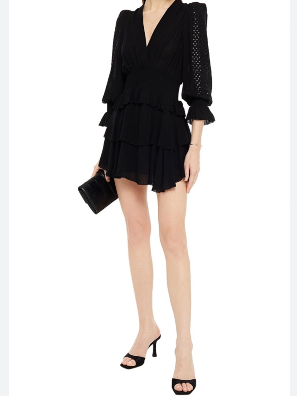 Iro Paris black Sequin-Embellished Shirred Crepe Mini Dress